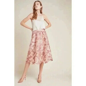 Anthropologie Maeve Shannon Embroidered Midi Skirt